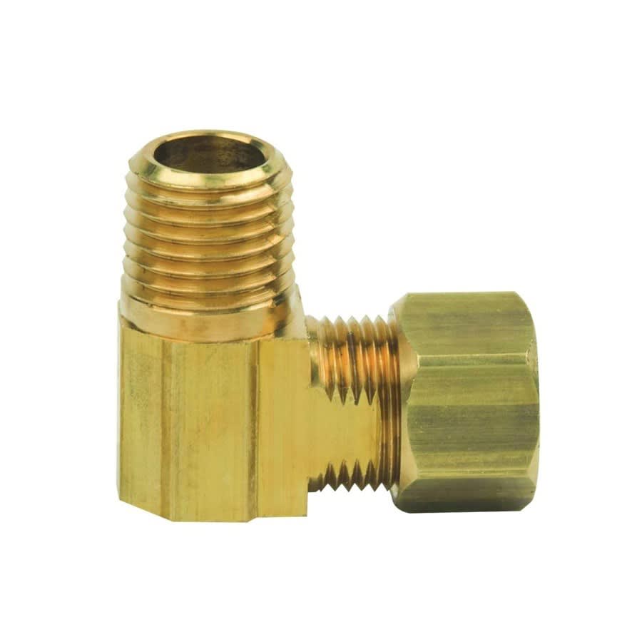 90 deg Elbow, 3/8 x 1/4 in, Comp x MNPT, Brass, Rough Brass, Domestic