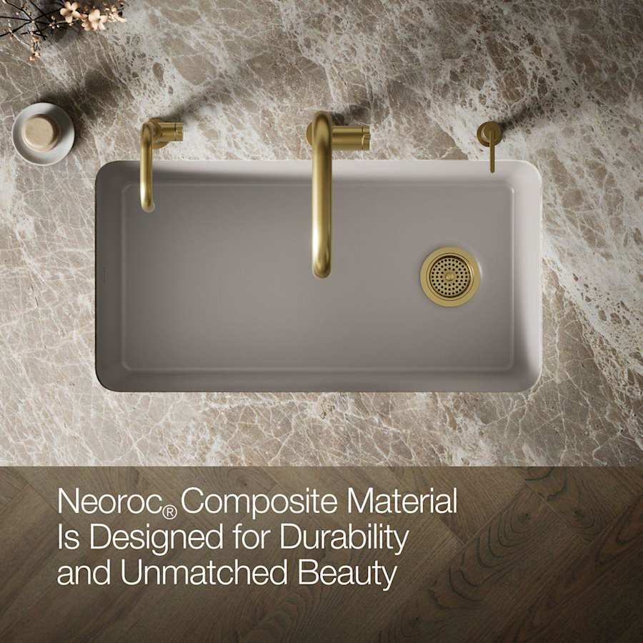 Cairn 33-1/2" Undermount Single Bowl Neoroc Granite Composite Kitchen Sink with Bottom Sink Rack