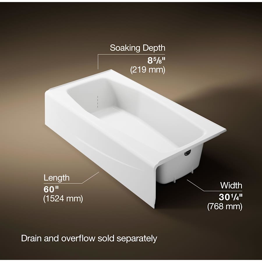 Villager Collection 60" Cast Iron Soaking Bathtub for Three Wall Alcove Installations with Right Hand Drain