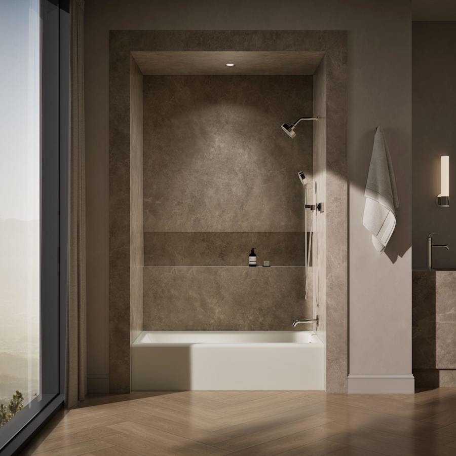 Bellwether Bath Tub 60" L x 30 1/4" W Cast Iron Soaking for Three Wall Alcove Installations with Integral Apron and Right Drain
