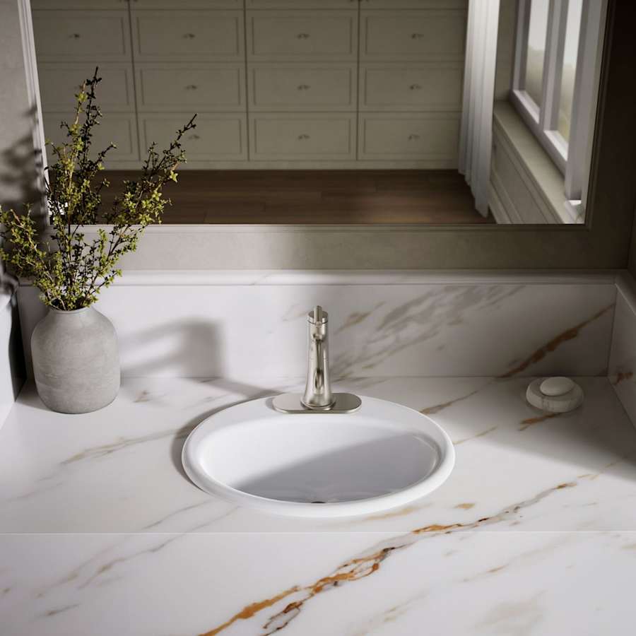 Farmington 19-1/4" Oval Cast Iron Drop In Bathroom Sink with Overflow and Single Faucet Hole
