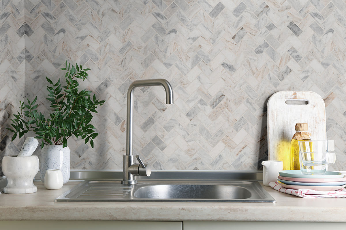 Capri Blue Herringbone Honed