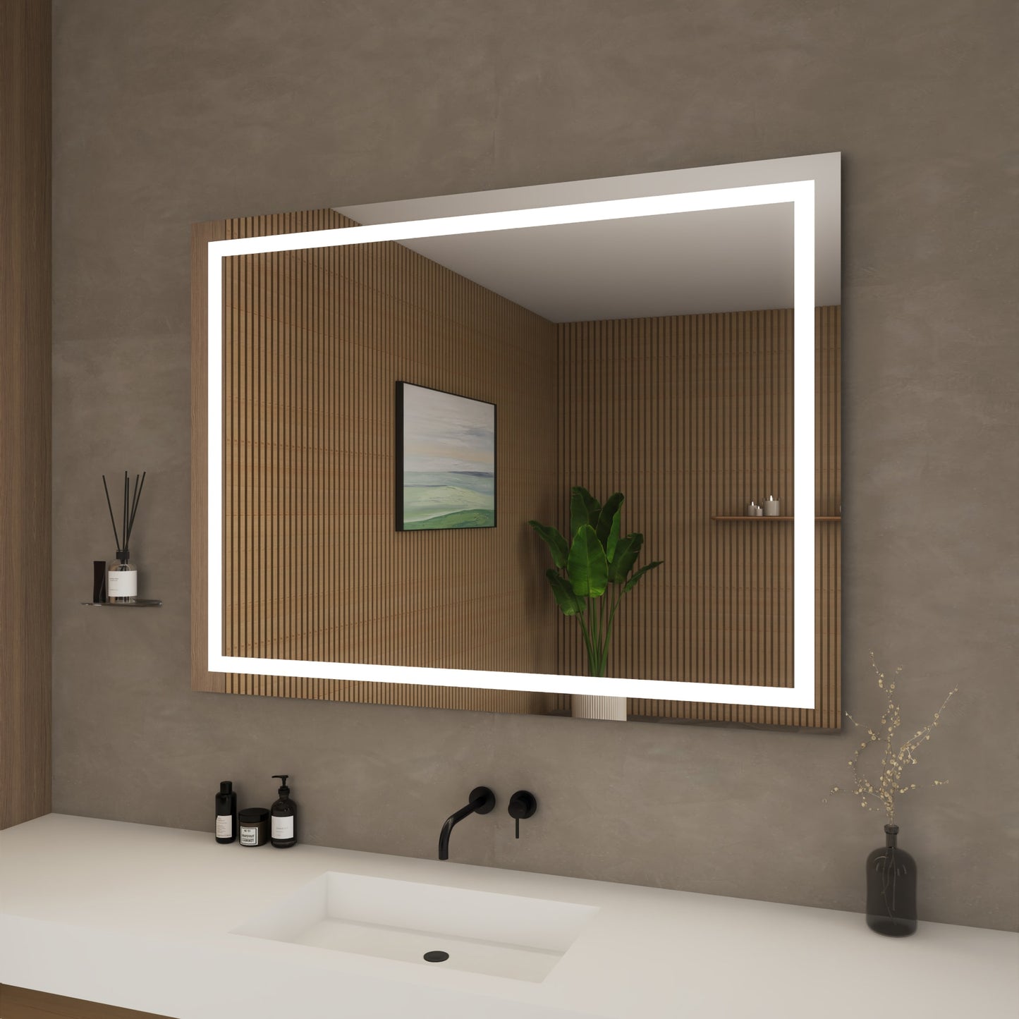 Carlton Frameless LED Surface Lighted Bathroom Vanity Mirror with Dimmer and Defogger - 48W x 36H x 1.38D