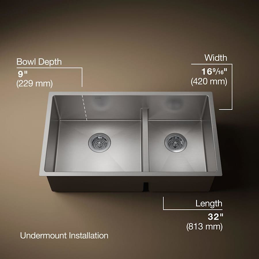 Strive 32" Smart Divide® Under-Mount Large/Medium Double-Bowl Kitchen Sink With Basin Rack