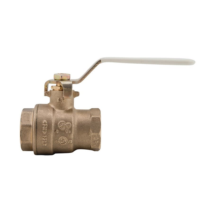 2-Piece Ball Valve, 1/4 in, FNPT, Full Port, Plated Brass Ball, Brass