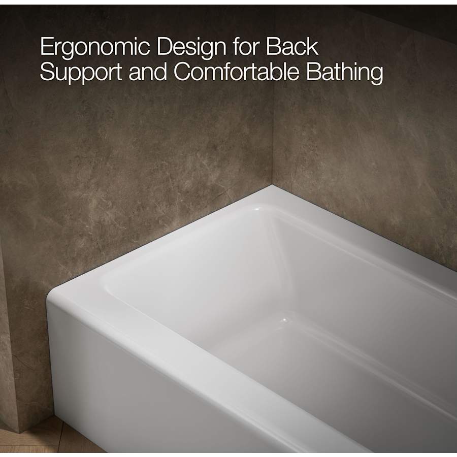Bellwether Bath Tub 60" L x 30 1/4" W Cast Iron Soaking for Three Wall Alcove Installations with Integral Apron and Right Drain