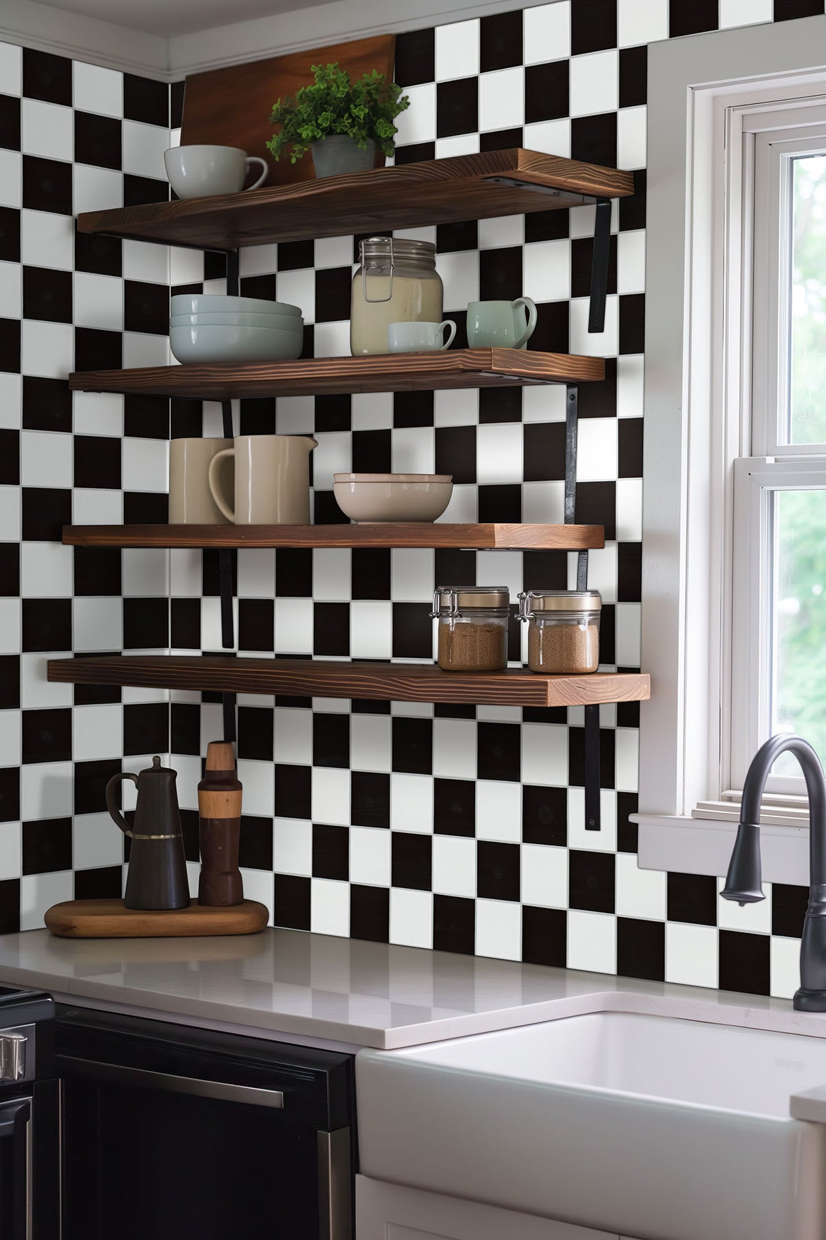 White and Black 4" Checkered Matte