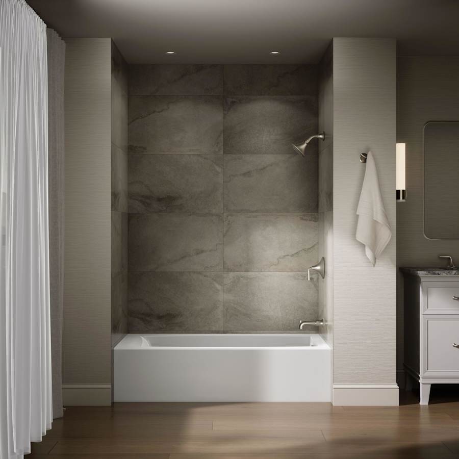 Entity 60" x 30" Three Wall Alcove Acrylic Soaking Tub with Right Drain