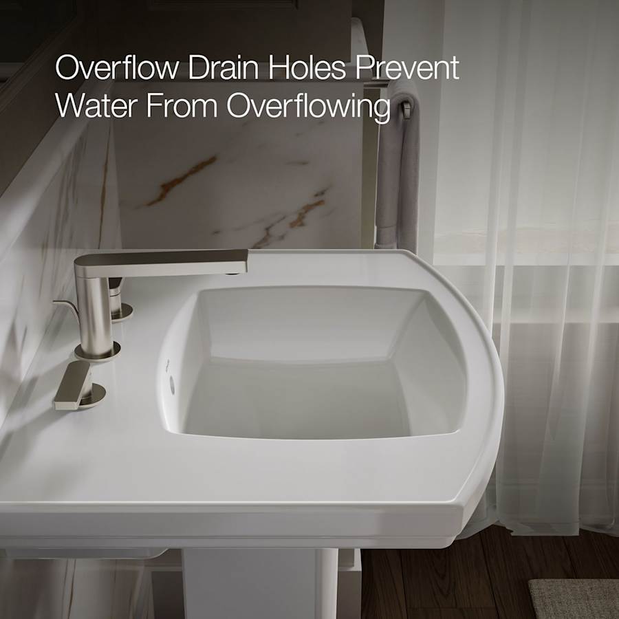 Kelston 24" Rectangular Vitreous China Pedestal Bathroom Sink with Overflow and 3 Faucet Holes at 8" Centers