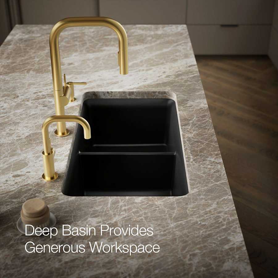 Cairn 33-1/2" Undermount Double Equal Bowl Neoroc Granite Composite Kitchen Sink with Right Sink Rack Included