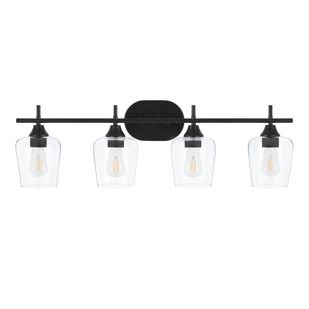 Pavlen 33 in. 4-Lights Black Vanity Light with Clear Glass Shade