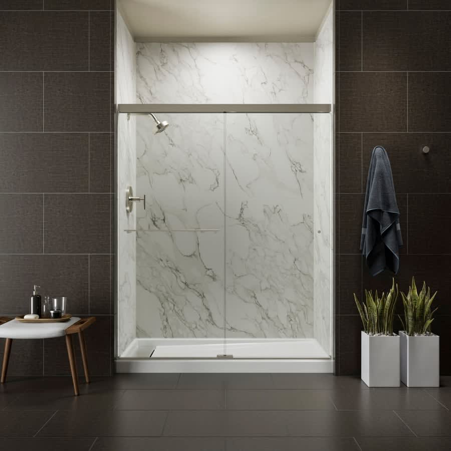 Revel 76â High x 59-5/8" Wide Sliding Shower Door with Crystal Clear Glass, Towel Bar and CleanCoat Technology
