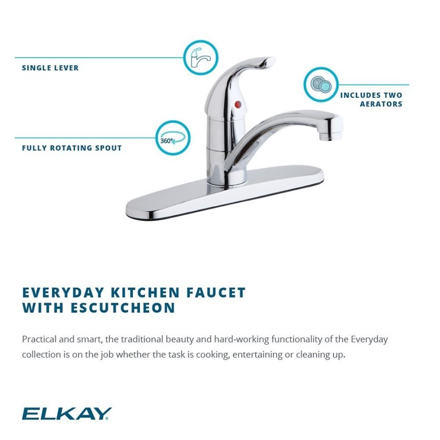 Everyday Kitchen Faucet, Deck Mount, ADA, 1 Lever Handle, 3-Hole, Polished Chrome