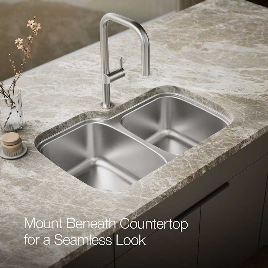 Verse 33" Double Basin Drop-In or Undermount Stainless Steel Kitchen Sink with SilentShield