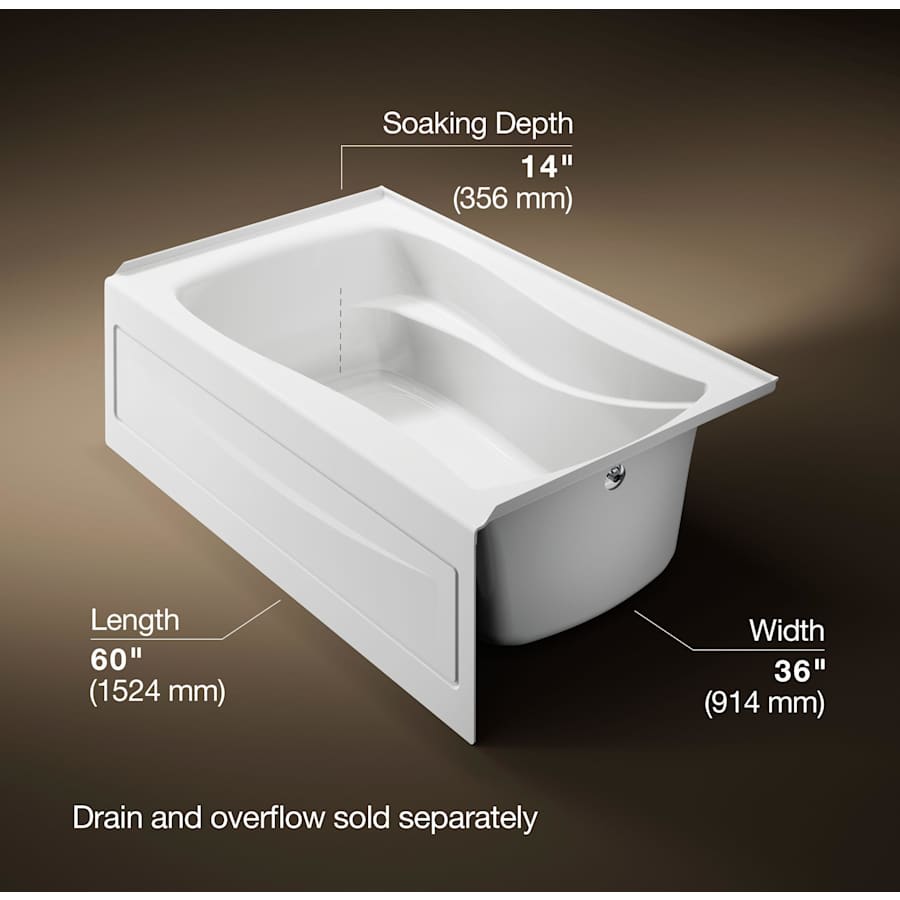 Mariposa Collection 60" Three Wall Alcove Soaking Bath Tub with Right Hand Drain, Apron, Tile Flange and Textured Bottom