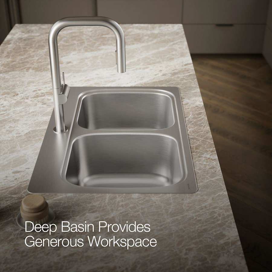 Verse 33" Double Basin Drop In Stainless Steel Kitchen Sink With Single Faucet Hole