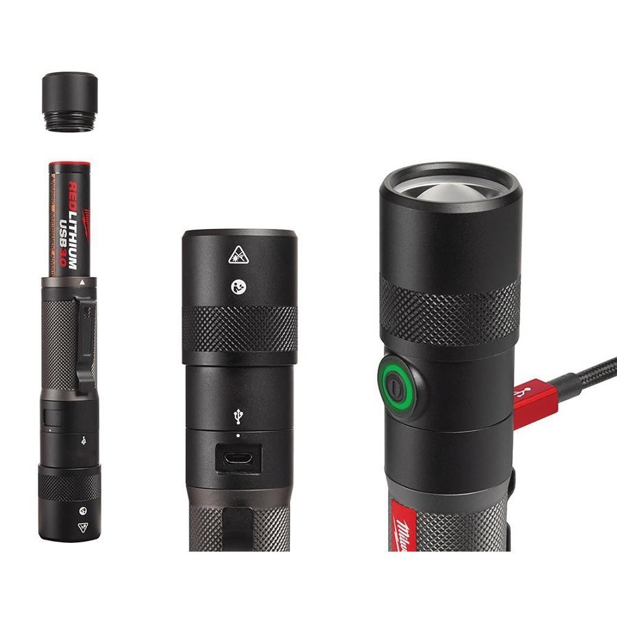 Cordless USB Rechargeable Twist Focus Flashlight, LED Bulb, Aluminum Housing, 1100 Lumens, 1 Bulb