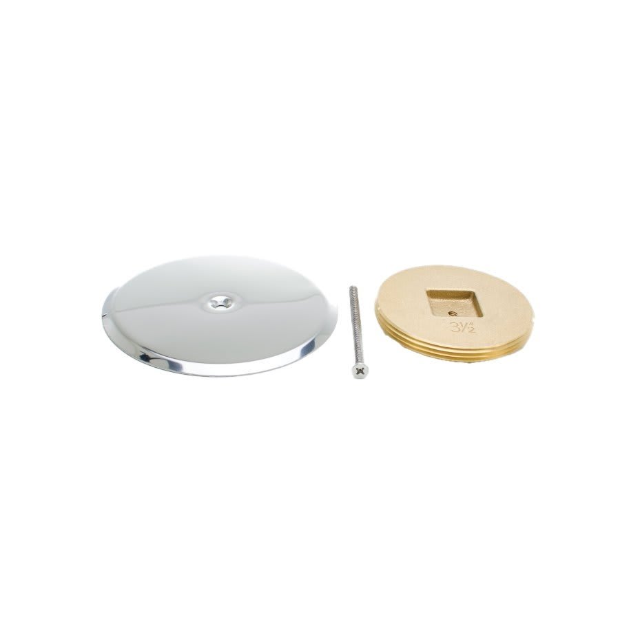 Cleanout Plug With Cover, 3-1/2 in Outlet, MNPT, 6 in Cover, Round, Stainless Steel