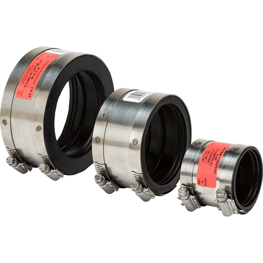 Transition Coupling, 3 in, Cast Iron/Plastic x Copper, Rubber