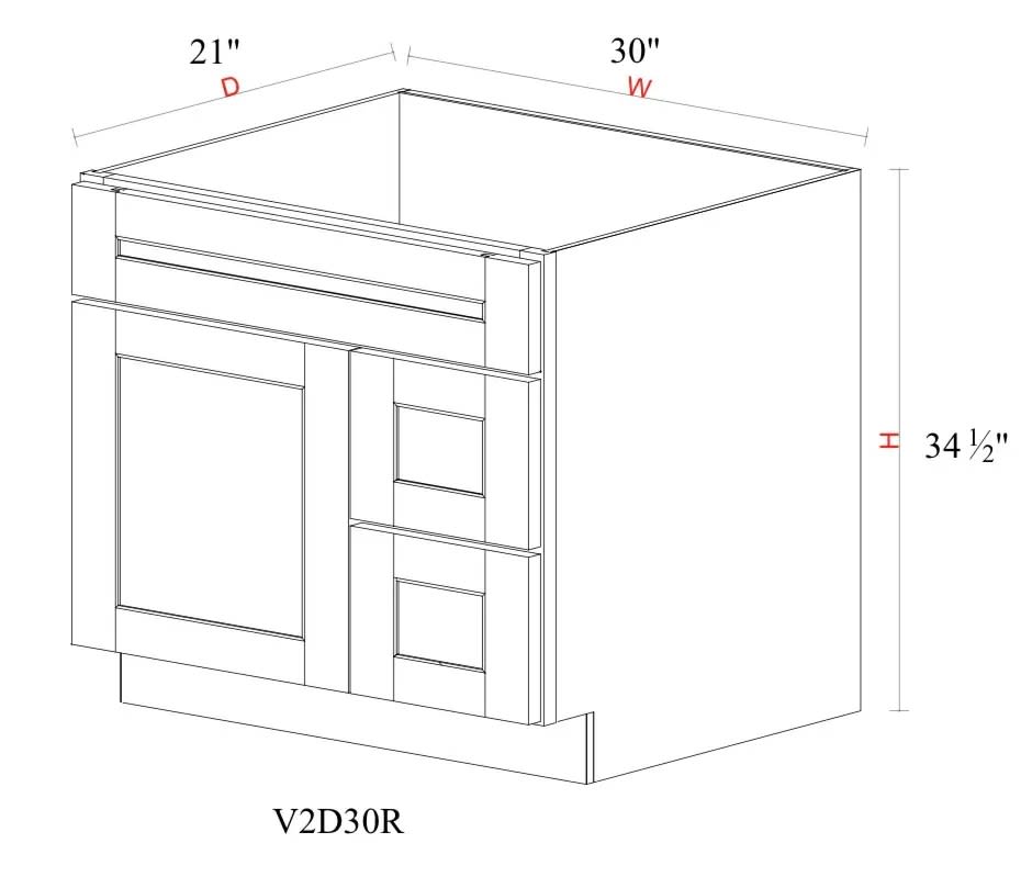 Vanity Sink Base Cabinet with Drawers Right - 30"W * 34- 1/2"H * 21"D