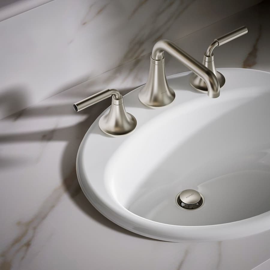 Farmington 19-1/4" Oval Cast Iron Drop In Bathroom Sink with Overflow and 3 Faucet Holes at 8" Centers
