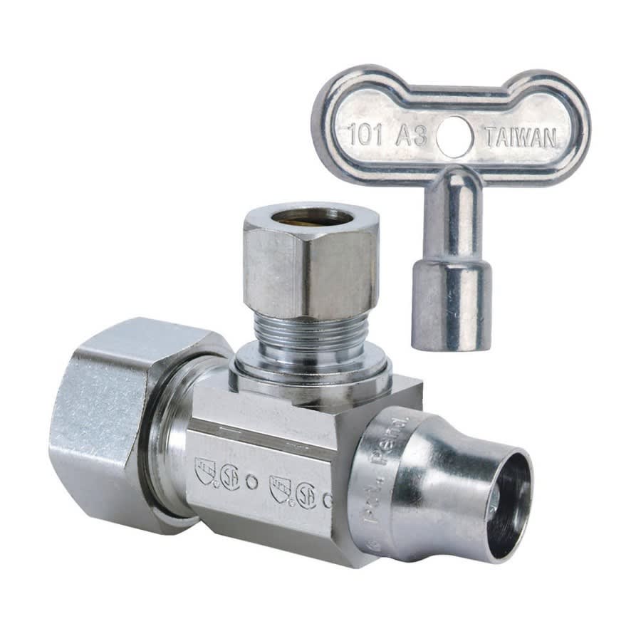 Quarter Turn Angle Stop, Loose Key, 5/8 x 3/8 in, Comp, Chrome