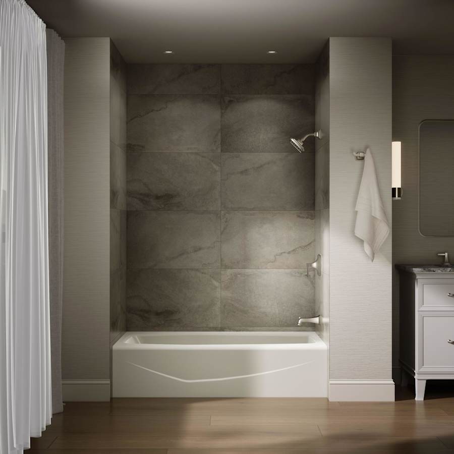 Villager Collection 60" Cast Iron Soaking Bathtub for Three Wall Alcove Installations with Right Hand Drain