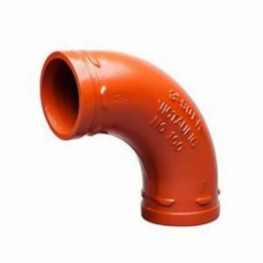 Long Radius 90 deg Elbow, 6 in, Groove, Ductile Iron, Enamel Painted