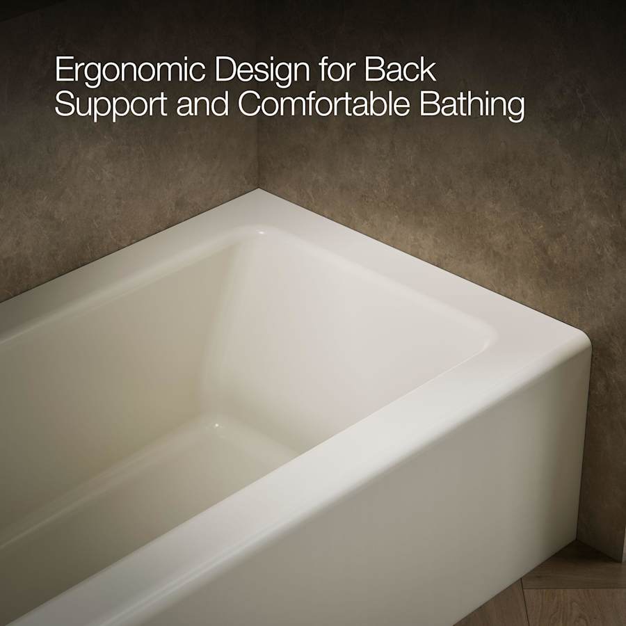 Bellwether Bath Tub 66" L x 32" W Cast Iron Soaking for Three Wall Alcove Installations with Integral Apron and Left Drain