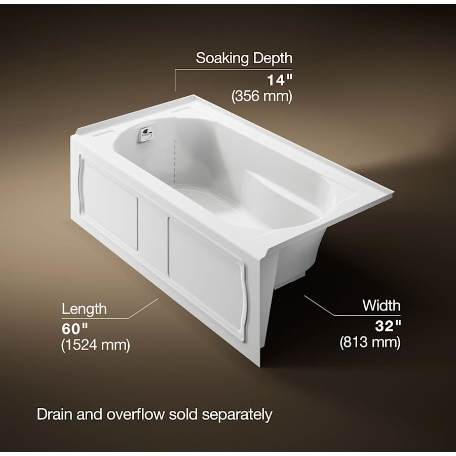 Devonshire Collection 60" Three Wall Alcove Soaking Bath Tub with Left Hand Drain