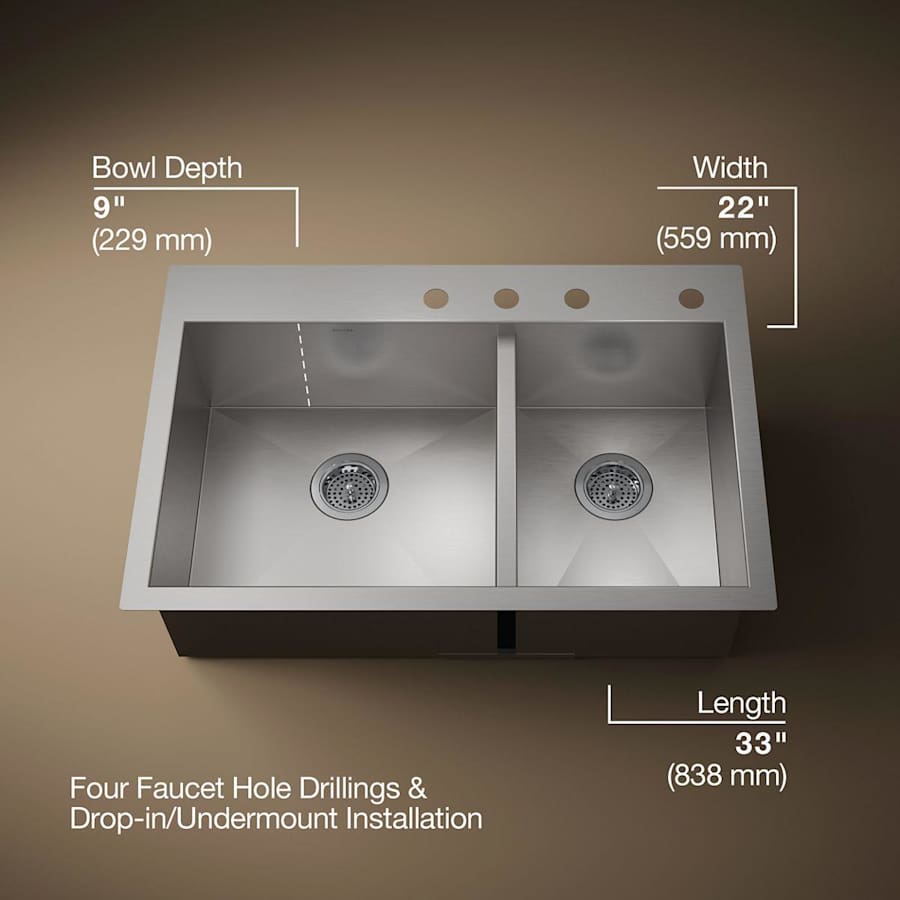 Vault 33" Double Basin Top-Mount/Under-Mount 18-Gauge Stainless Steel Kitchen Sink with SilentShield