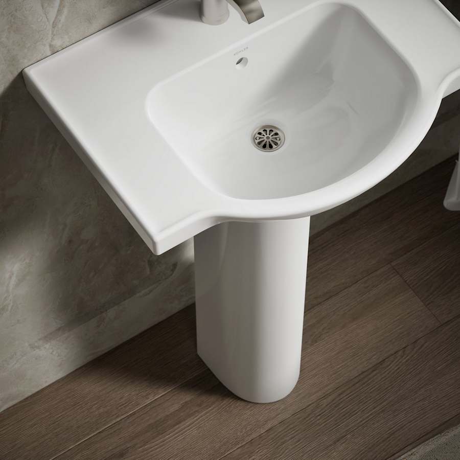 Veer 24" Pedestal Bathroom Sink Only with One Hole Drilled and Overflow