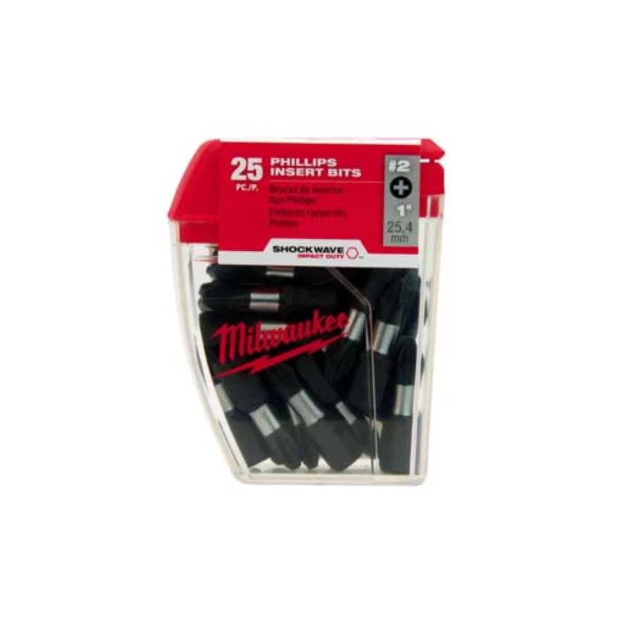 SHOCKWAVE™ 25-Piece Impact Insert Bit, #2 Phillips® Point, 1 in OAL, 1/4 in, Proprietary Steel, 25-Pack