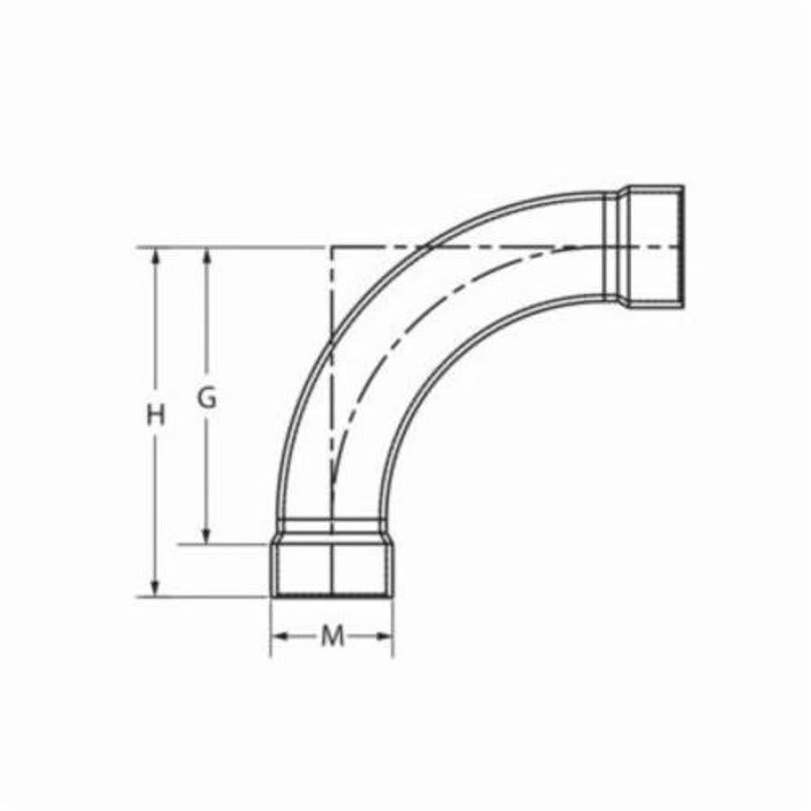 Long Sweep 90 deg Elbow, 8 in, Hub, DWV, PVC