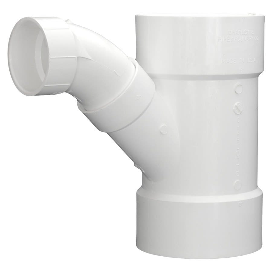 Combination Wye and 45 deg Elbow, 6 x 3 in, Hub, DWV, PVC