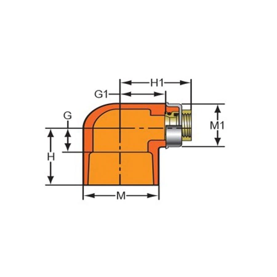 FlameGuard® TorqueSafe™ 90 deg Elbow, 3/4 x 1/2 in, Socket x Brass FNPT, CPVC