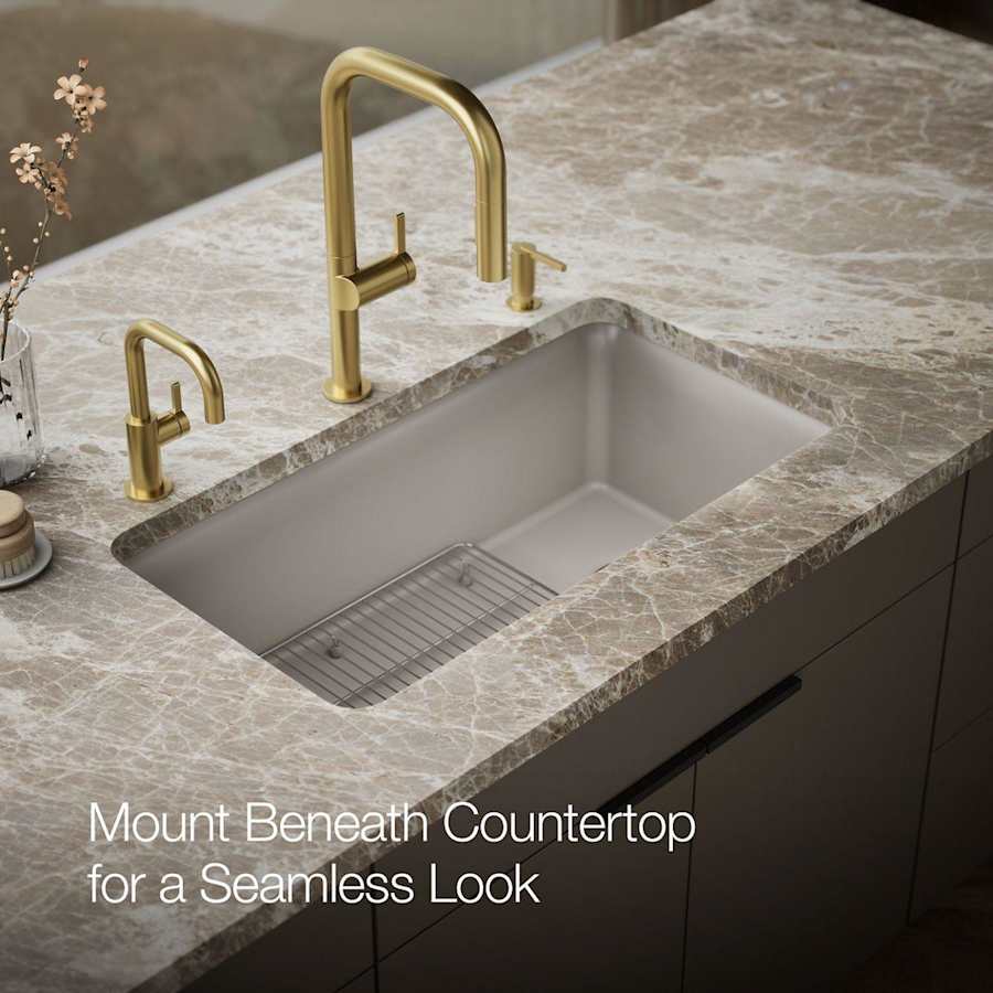 Cairn 33-1/2" Undermount Single Bowl Neoroc Granite Composite Kitchen Sink with Bottom Sink Rack
