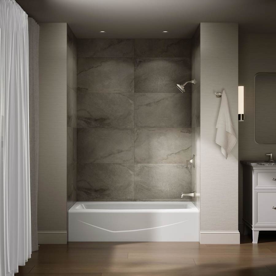 Villager Collection 60" Cast Iron Soaking Bathtub for Three Wall Alcove Installations with Right Hand Drain