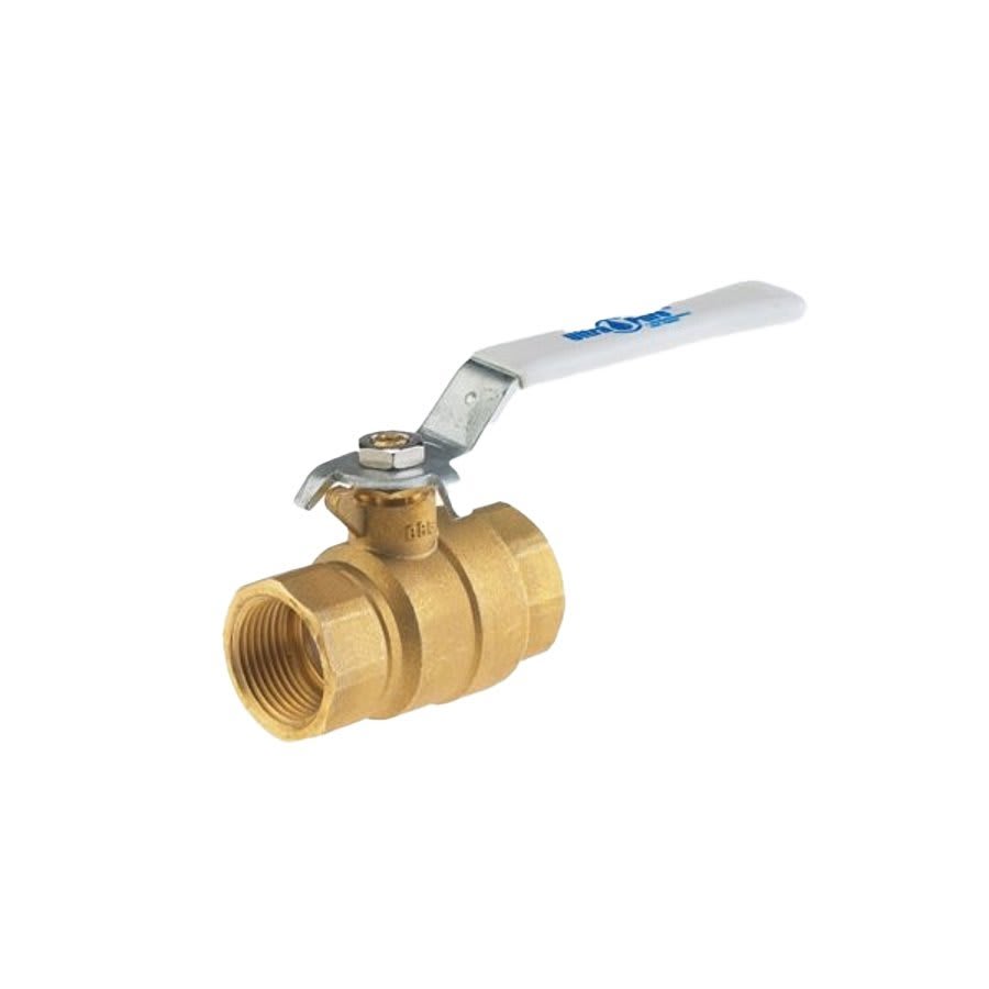 2-Piece Ball Valve, 1-1/2 in, FNPT, Full Port, Plated Brass Ball, Brass
