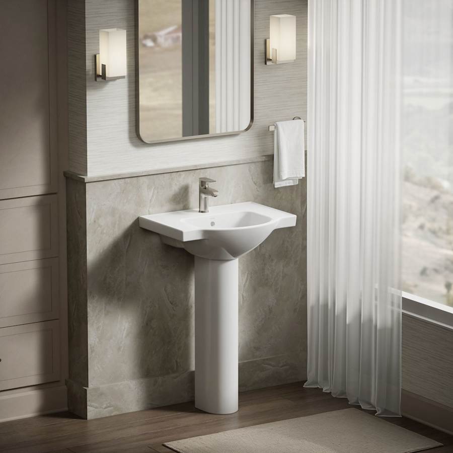 Veer 24" Pedestal Bathroom Sink Only with One Hole Drilled and Overflow