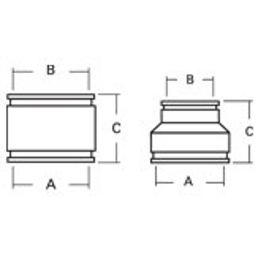 Transition Coupling, 1-1/2 x 1-1/4 in, Cast Iron/Plastic x Cast Iron/Plastic, Flexible PVC