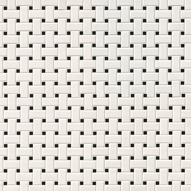 White And Black Matte Basket Weave Mosaic