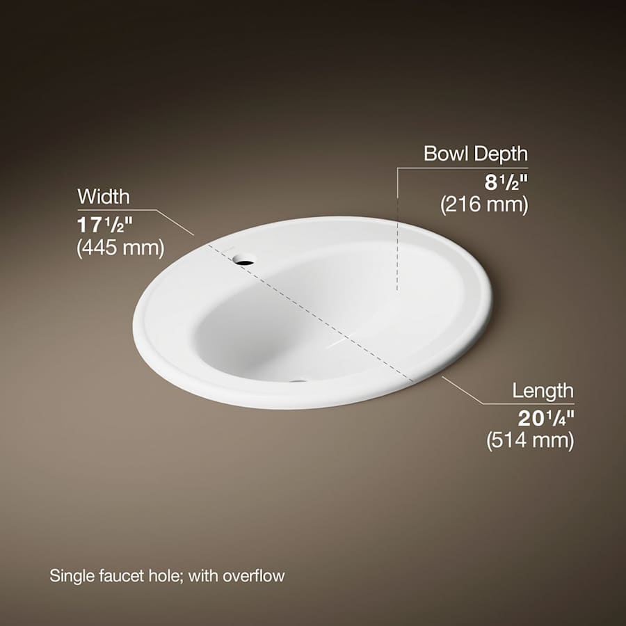 Pennington 20-1/4" Drop In Bathroom Sink with 1 Hole Drilled and Overflow