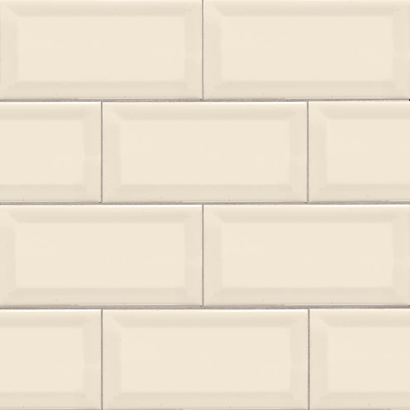 Almond Glossy Beveled Subway Tile