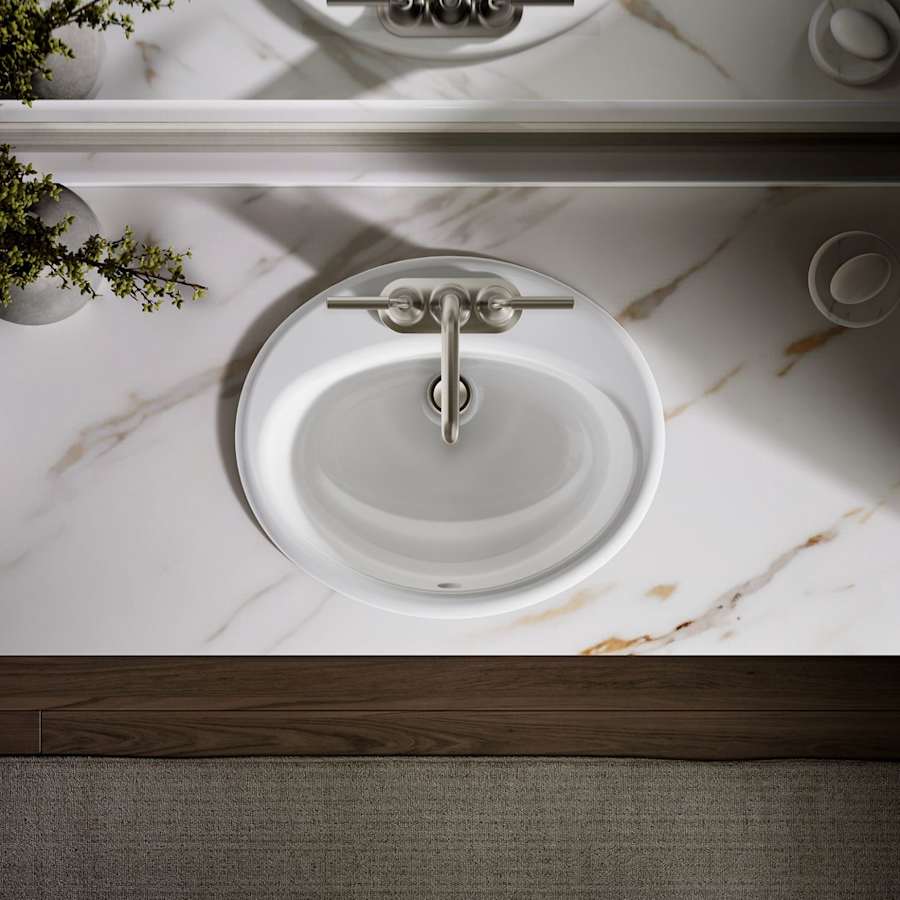 Farmington 19-1/4" Oval Cast Iron Drop In Bathroom Sink with Overflow and 3 Faucet Holes at 4" Centers