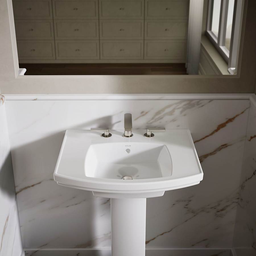 Kelston 24" Rectangular Vitreous China Pedestal Bathroom Sink with Overflow and 3 Faucet Holes at 8" Centers
