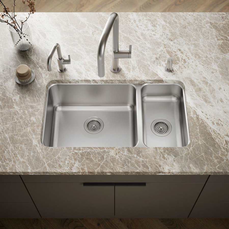 Undertone 32" Double Basin Under-Mount 18-Gauge Stainless Steel Kitchen Sink with SilentShield