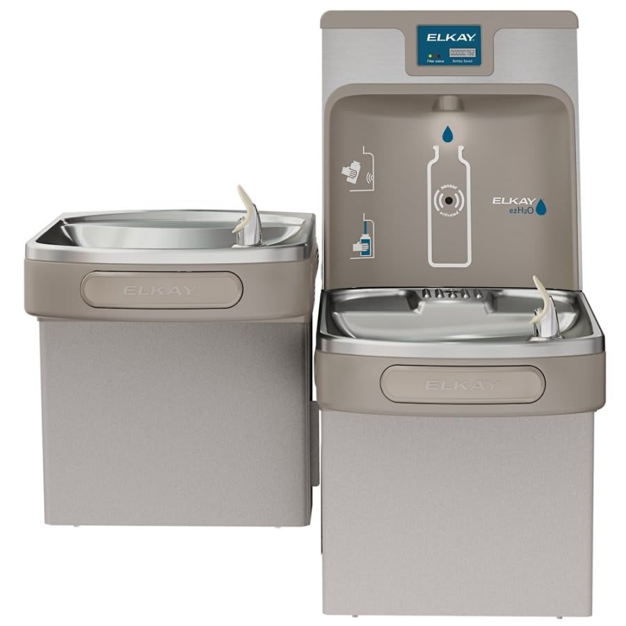 Enhanced ezH2O Bottle Filling Station and Versatile Bi-Level ADA Cooler Filtered Refrigerated Light Gray