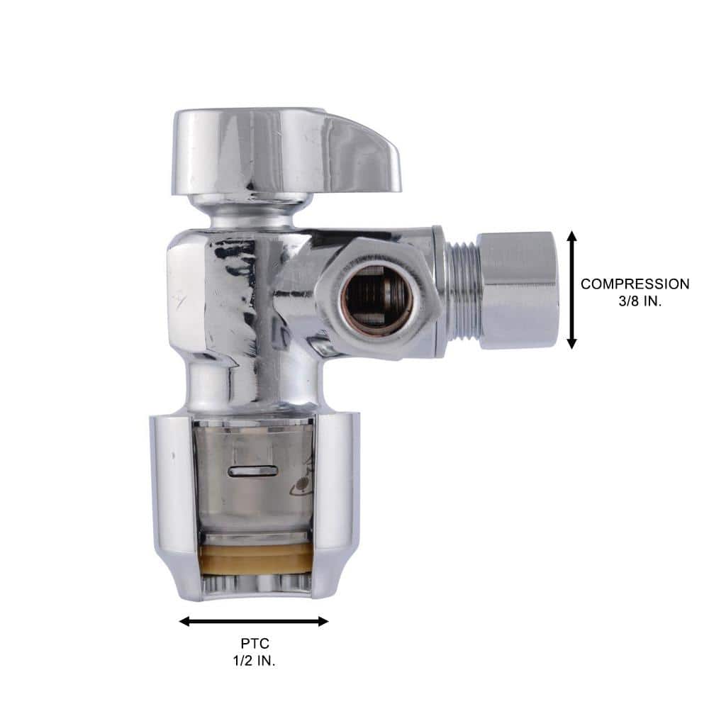Max 1/2 in. Push-to-Connect x 3/8 in. O.D. Compression x 3/8 in. O.D. Compression Quarter-Turn Angle Dual Stop Valve