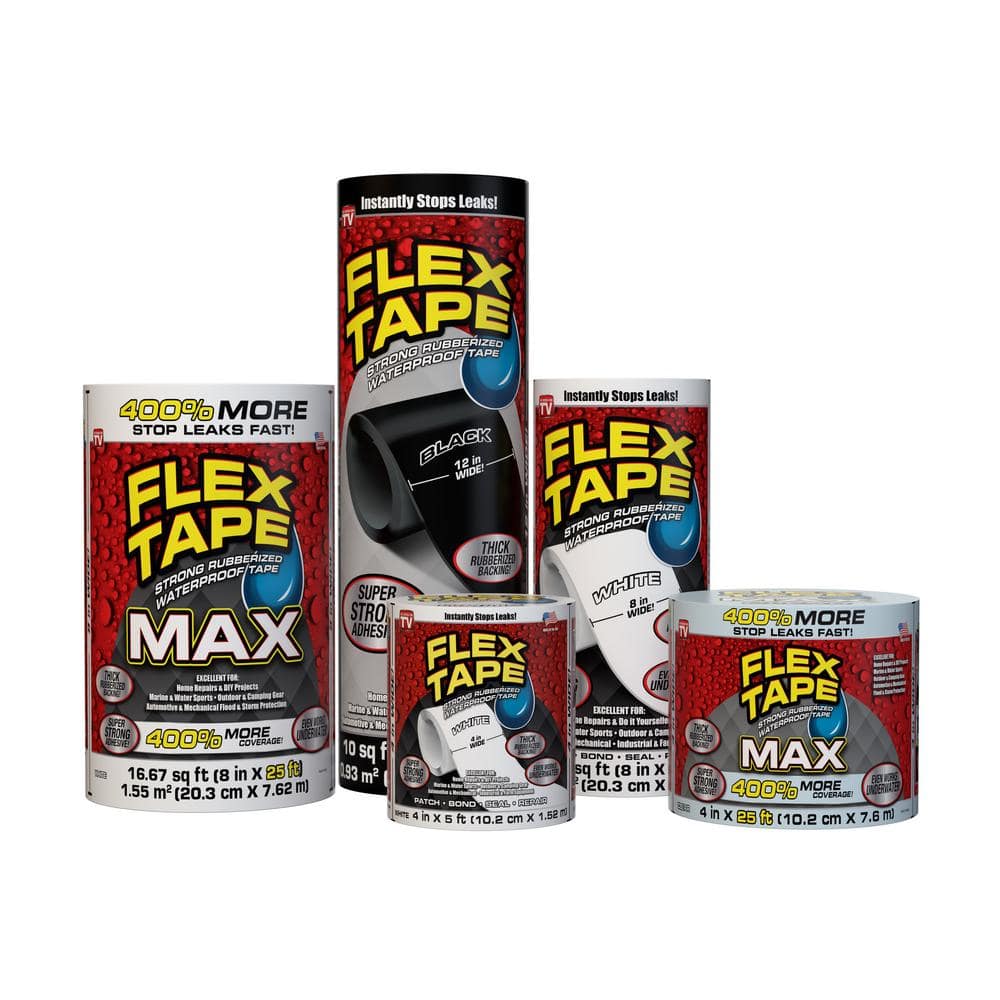 Flex Tape Black 4 in. x 5 ft. Strong Rubberized Waterproof Tape (4-Pack)